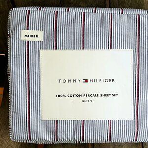 Tommy Hilfiger Queen Size ITHACA MULTICOLOR STRIPE 100% Cotton Percale Sheet Set